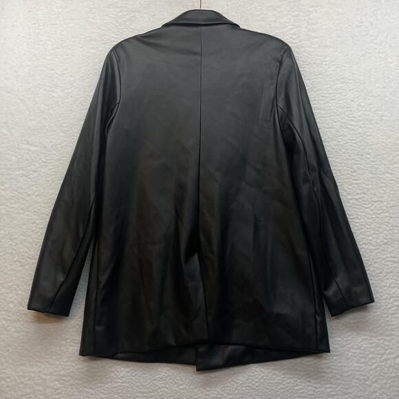 Missguided Jacket Womens 8 Black Faux Leather Longline Two Button Lined Blazer - Picture 2 of 10